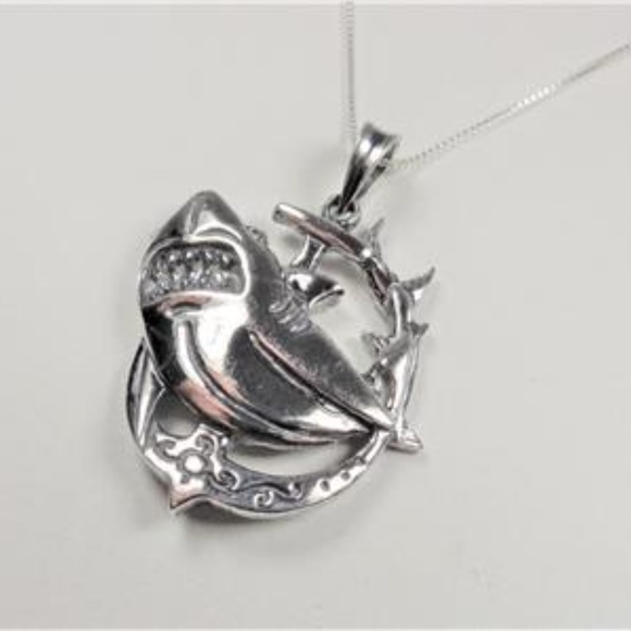 STERLING SILVER MAKO SHARK ANCHOR FISH NECKLACE